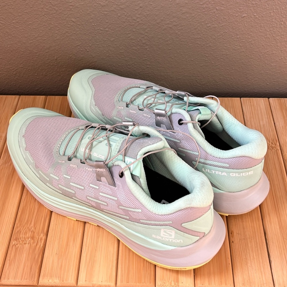 Women’s Salomon Ultra Glide trail running shoes, US size 9.